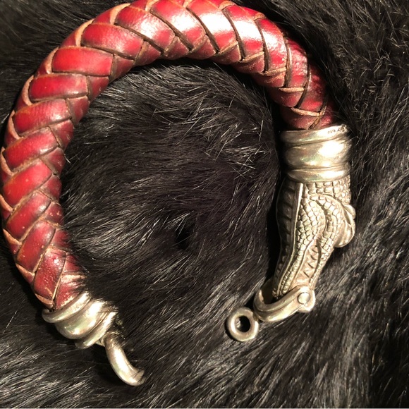Vintage BARRY KIESELSTEIN-CORD Woven Leather Sterling Silver Alligator Bracelet - Picture 9 of 9